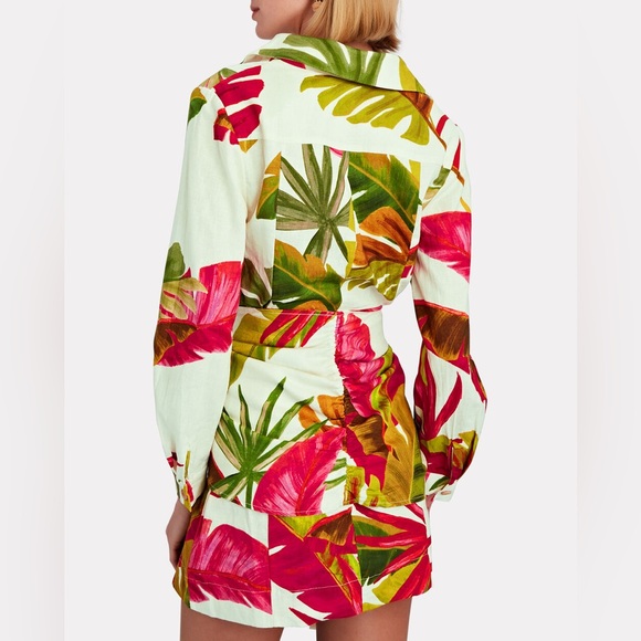 FARM RIO Spring Forest Fil Coupé Mini Dress Size Large Long Sleeve Tropical - Picture 2 of 6